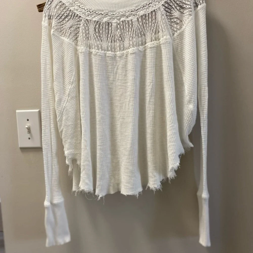 Free People White, Waffle, Raw Hem Top